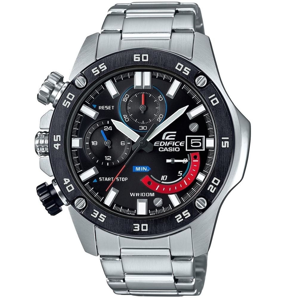 Casio Edifice EFR-558DB-1AV men's chronograph watch, black dial, silver-tone stainless steel bracelet – front view