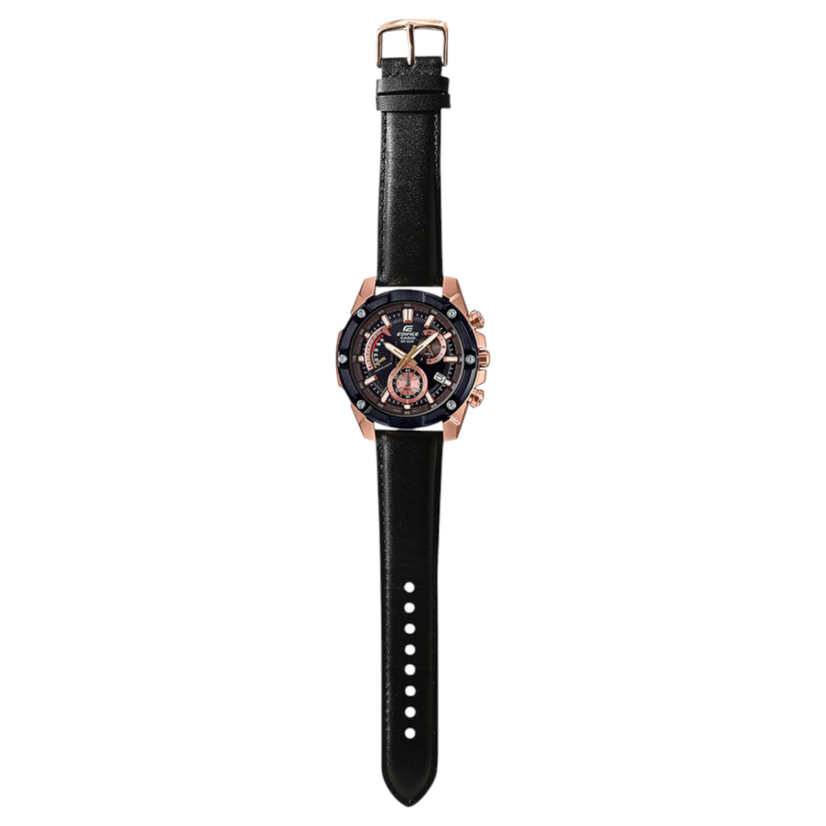 Casio Edifice EFR-559BGL-1AV men's chronograph watch, black dial, genuine black leather strap – detail view 4