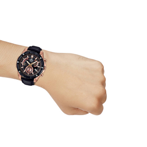 Casio Edifice EFR-559BGL-1AV men's chronograph watch, black dial, genuine black leather strap – detail view 5