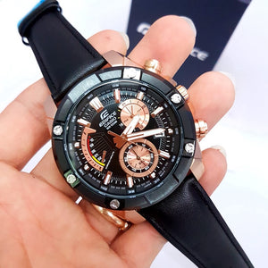 Casio Edifice EFR-559BGL-1AV men's chronograph watch, black dial, genuine black leather strap – detail view 6