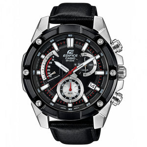 Casio Edifice EFR-559BGL-2AV men's chronograph watch, black dial, genuine black leather strap – front view