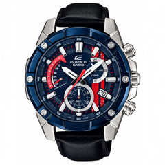 Casio Edifice EFR-559BGL-3AV men's chronograph watch, blue dial, genuine black leather strap – front view