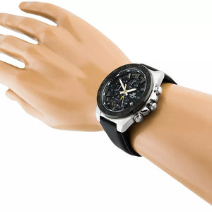 Casio Edifice EFR-564BL-1A men's chronograph watch, black dial, genuine black leather strap – detail view 1