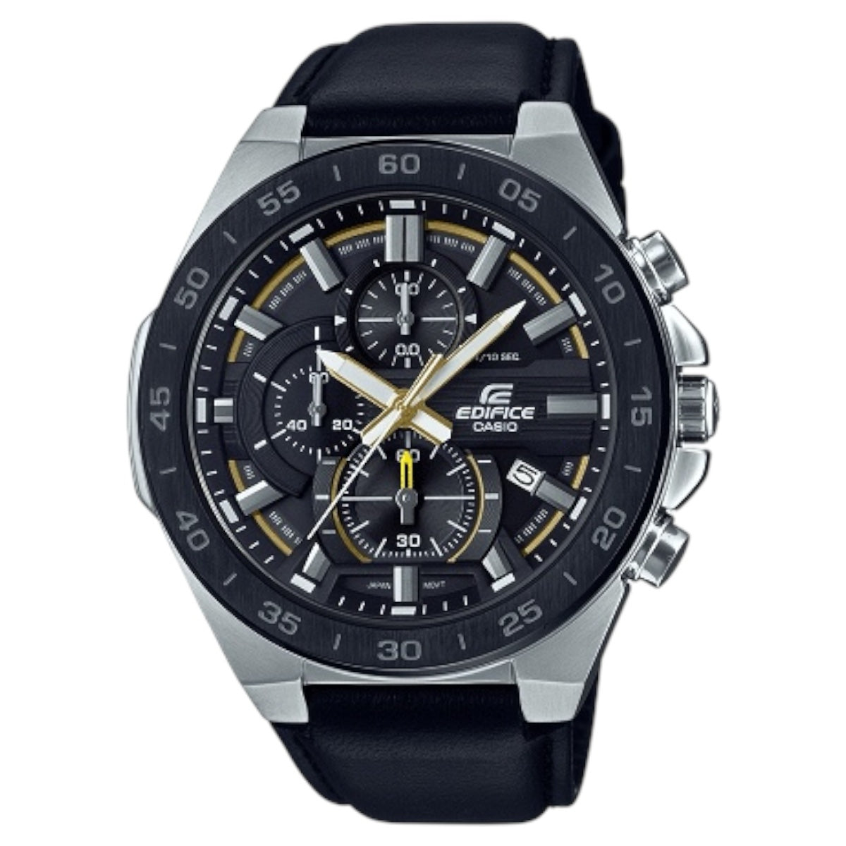 Casio Edifice EFR-564BL-1A men's chronograph watch, black dial, genuine black leather strap – front view