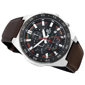 Casio Edifice EFR-564BL-5AV men's chronograph watch, black dial, genuine brown leather strap – detail view 1
