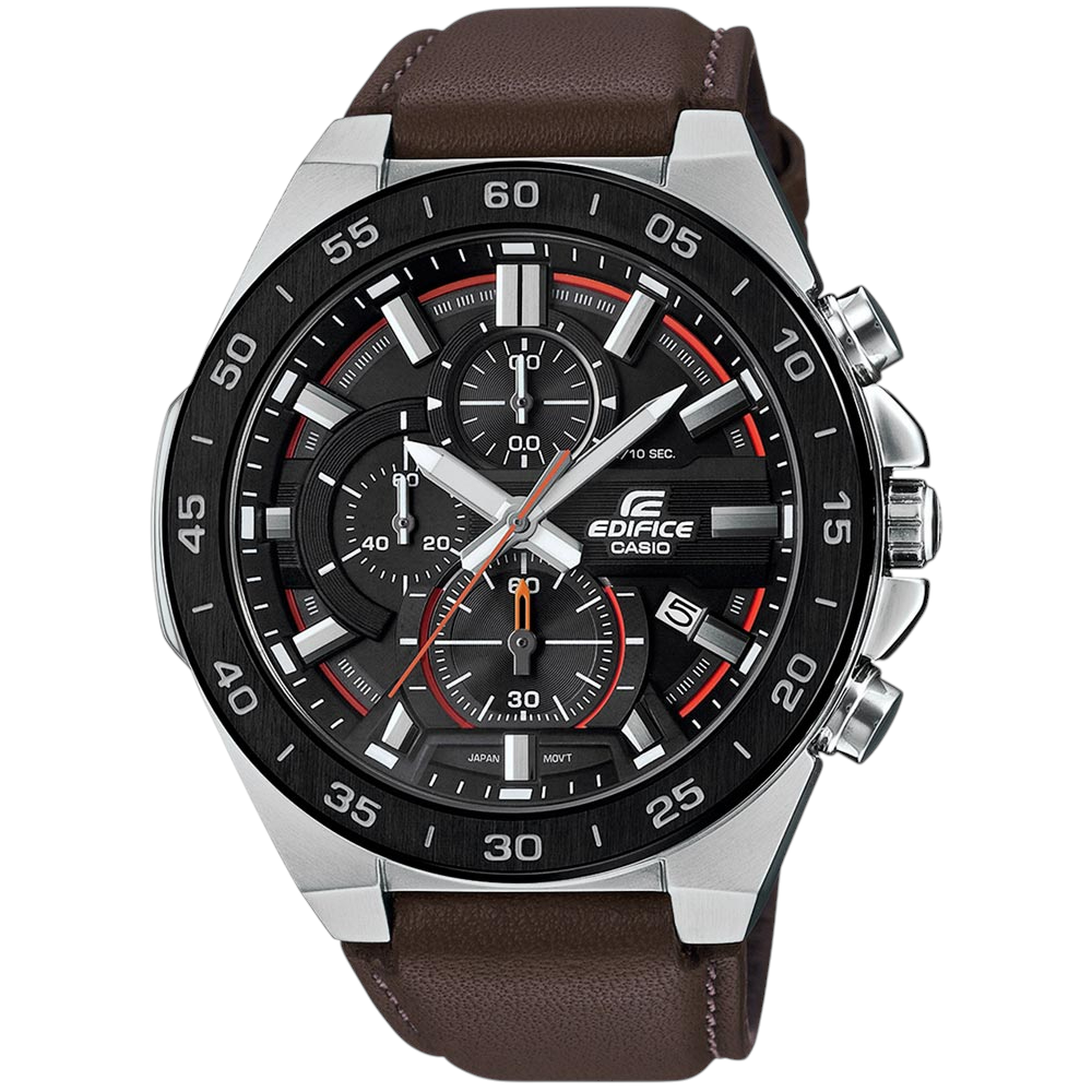 Casio Edifice EFR-564BL-5AV men's chronograph watch, black dial, genuine brown leather strap – front view