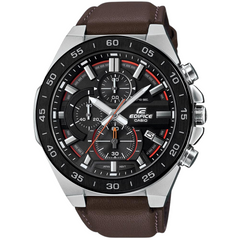Casio Edifice EFR-564BL-5AV men's chronograph watch, black dial, genuine brown leather strap – front view