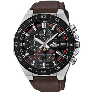 Casio Edifice EFR-564BL-5AV men's chronograph watch, black dial, genuine brown leather strap – front view