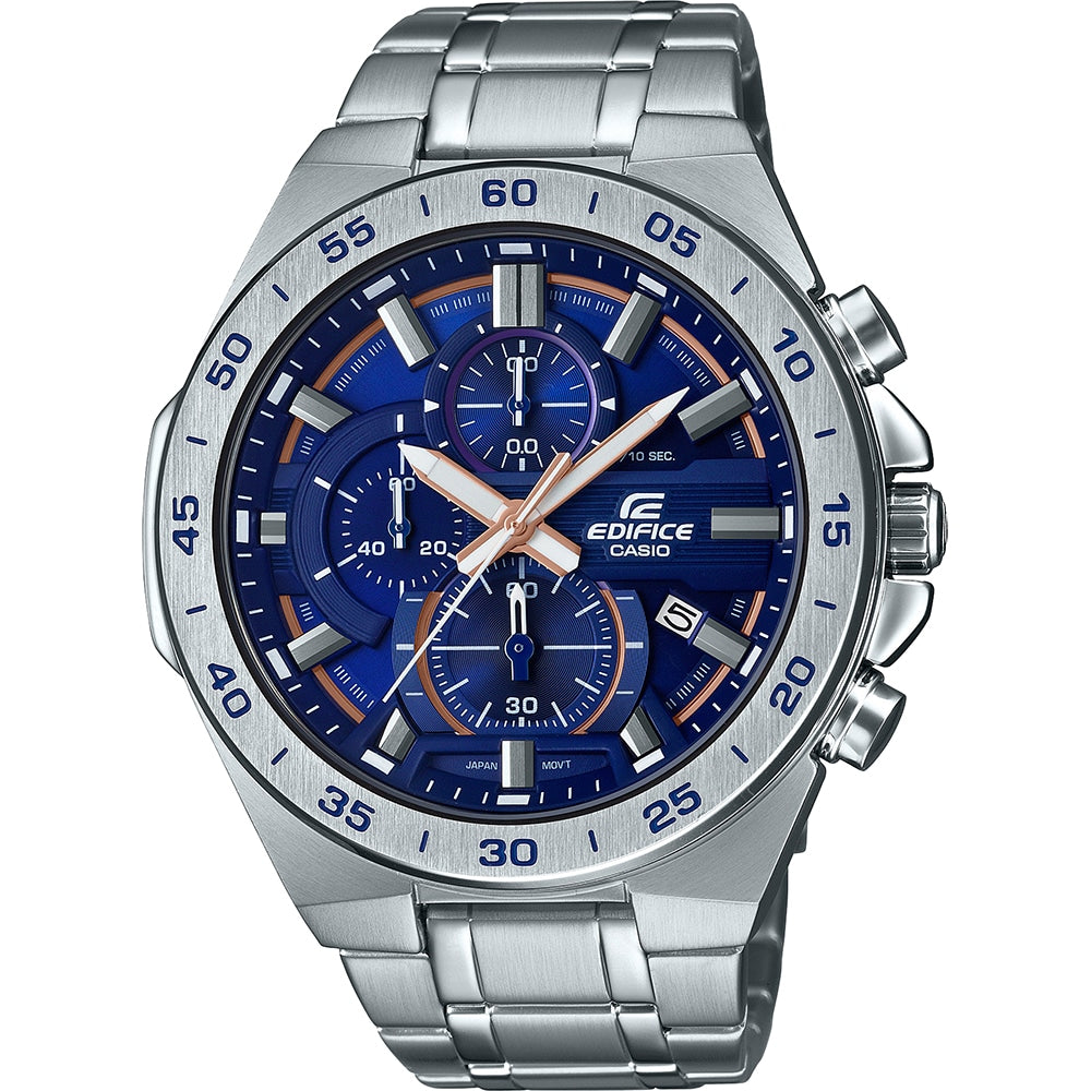 Casio Edifice EFR-564D-2AV men's chronograph watch, blue dial, silver-tone stainless steel bracelet – front view