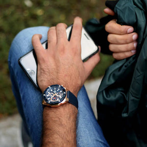 Casio Edifice EFR-569BL-2AV men's chronograph watch, blue dial, genuine blue leather strap – detail view 4