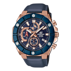Casio Edifice EFR-569BL-2AV men's chronograph watch, blue dial, genuine blue leather strap – front view