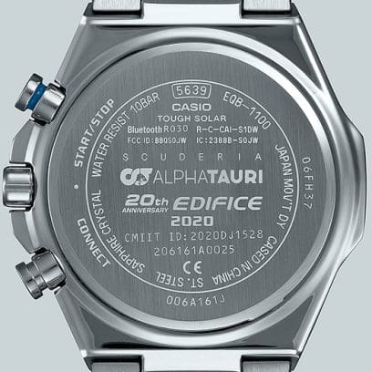 Casio Edifice EQB-1100AT-2A men's chronograph watch, blue dial, silver-tone stainless steel bracelet – detail view 2