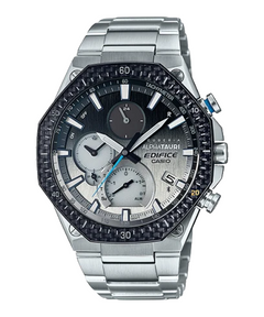 Casio Edifice EQB-1100AT-2A men's chronograph watch, blue dial, silver-tone stainless steel bracelet – official front view