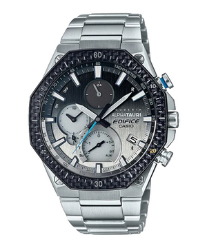 Casio Edifice EQB-1100AT-2A men's chronograph watch, blue dial, silver-tone stainless steel bracelet – official front view