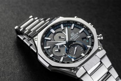 Casio Edifice EQB-1100D-1A men's chronograph watch, black dial, silver-tone stainless steel bracelet – detail view 5