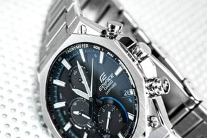Casio Edifice EQB-1100D-1A men's chronograph watch, black dial, silver-tone stainless steel bracelet – detail view 6