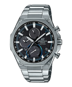 Casio Edifice EQB-1100D-1A men's chronograph watch, black dial, silver-tone stainless steel bracelet – official front view