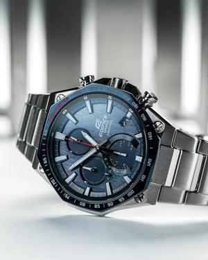 Casio Edifice EQB-1100XDB-2A men's chronograph watch, blue dial, silver-tone stainless steel bracelet – detail view 2