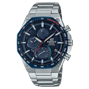 Casio Edifice EQB-1100XDB-2A men's chronograph watch, blue dial, silver-tone stainless steel bracelet – front view