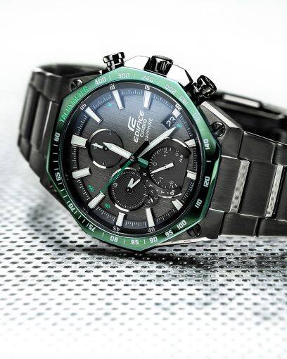 Casio Edifice EQB-1100XDC-1A men's chronograph watch, black dial, black ion-plated stainless steel bracelet – detail view 1