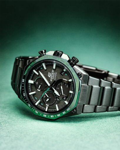 Casio Edifice EQB-1100XDC-1A men's chronograph watch, black dial, black ion-plated stainless steel bracelet – detail view 2