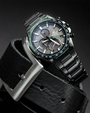 Casio Edifice EQB-1100XDC-1A men's chronograph watch, black dial, black ion-plated stainless steel bracelet – detail view 3
