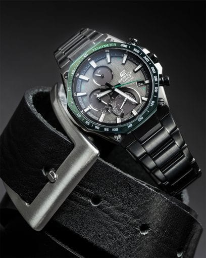 Casio Edifice EQB-1100XDC-1A men's chronograph watch, black dial, black ion-plated stainless steel bracelet – detail view 3