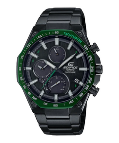 Casio Edifice EQB-1100XDC-1A men's chronograph watch, black dial, black ion-plated stainless steel bracelet – official front view