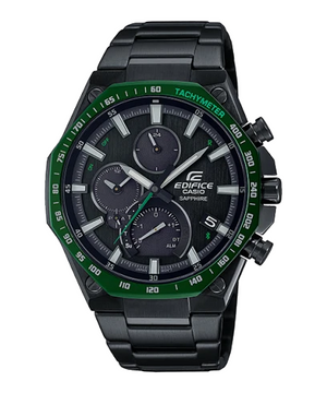 Casio Edifice EQB-1100XDC-1A men's chronograph watch, black dial, black ion-plated stainless steel bracelet – official front view