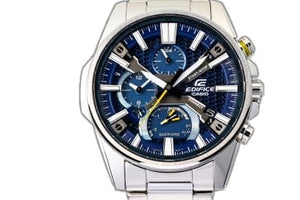 Casio Edifice EQB-1200D-2A men's chronograph watch, blue dial, silver-tone stainless steel bracelet – detail view 1