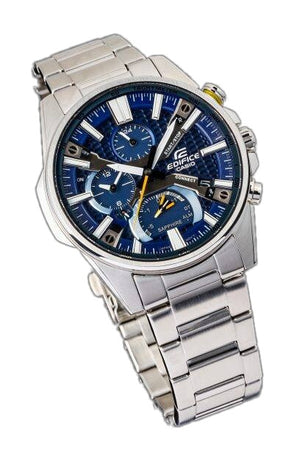 Casio Edifice EQB-1200D-2A men's chronograph watch, blue dial, silver-tone stainless steel bracelet – detail view 2