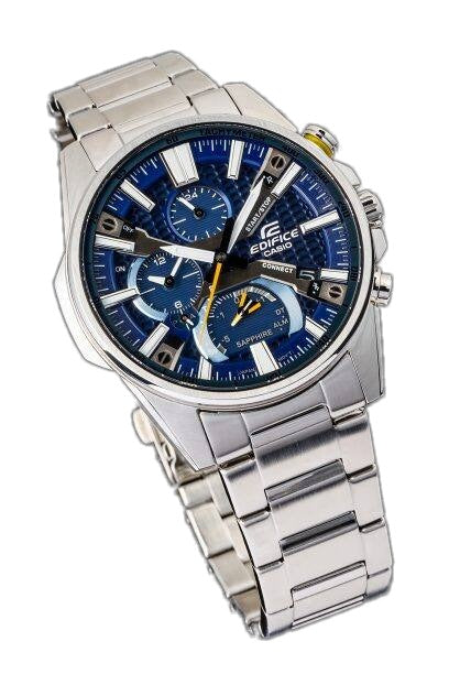 Casio Edifice EQB-1200D-2A men's chronograph watch, blue dial, silver-tone stainless steel bracelet – detail view 2