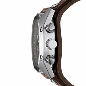 Side view photo of Fossil CH2565 showing case thickness and leather strap connection
