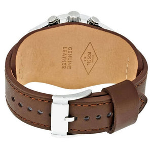Back view photo of Fossil CH2565 showing the stainless steel caseback and Fossil branding