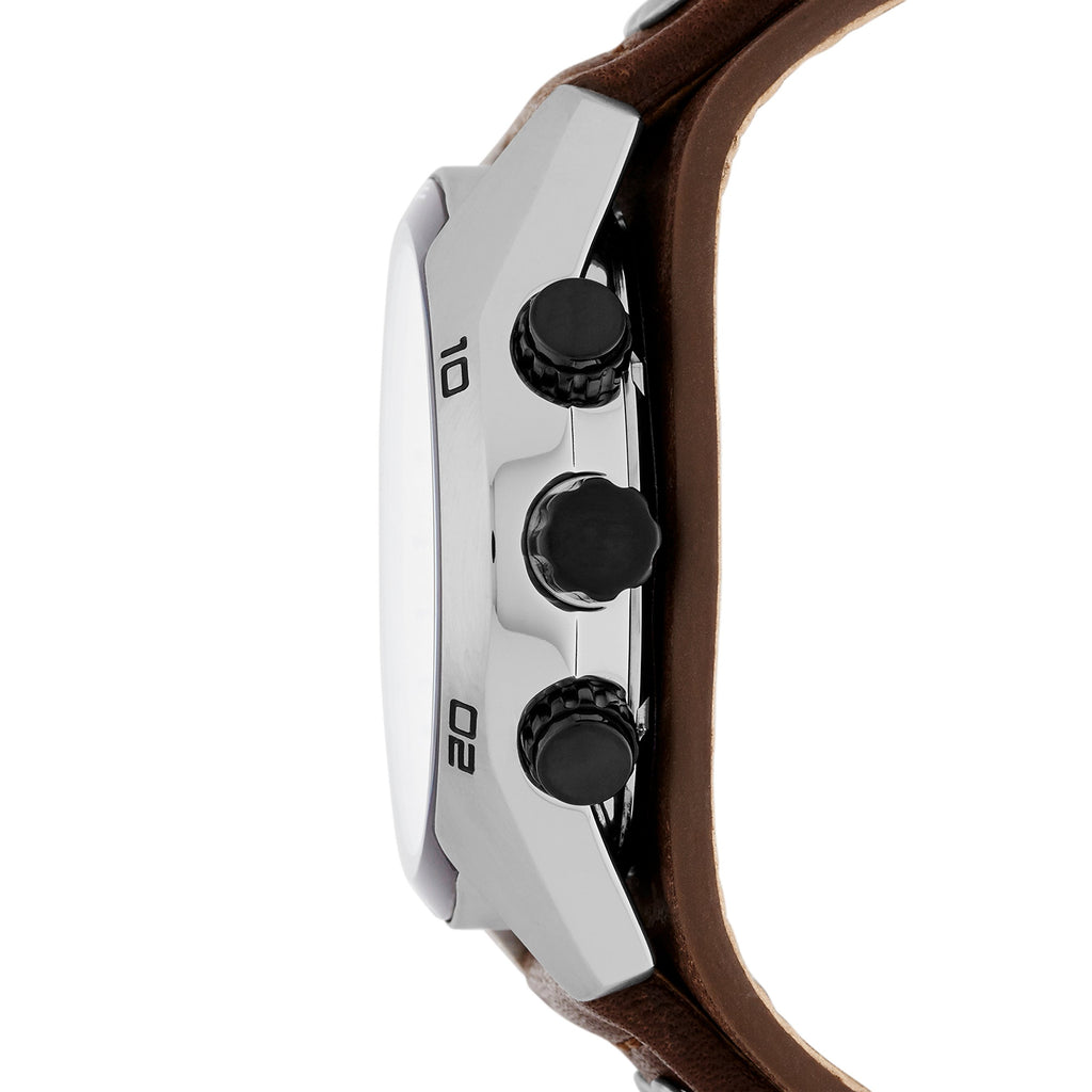 Side view photo of Fossil CH2890 showing case thickness and leather strap connection