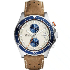 Fossil Wakefield CH2951 men's chronograph watch with white dial and brown leather strap