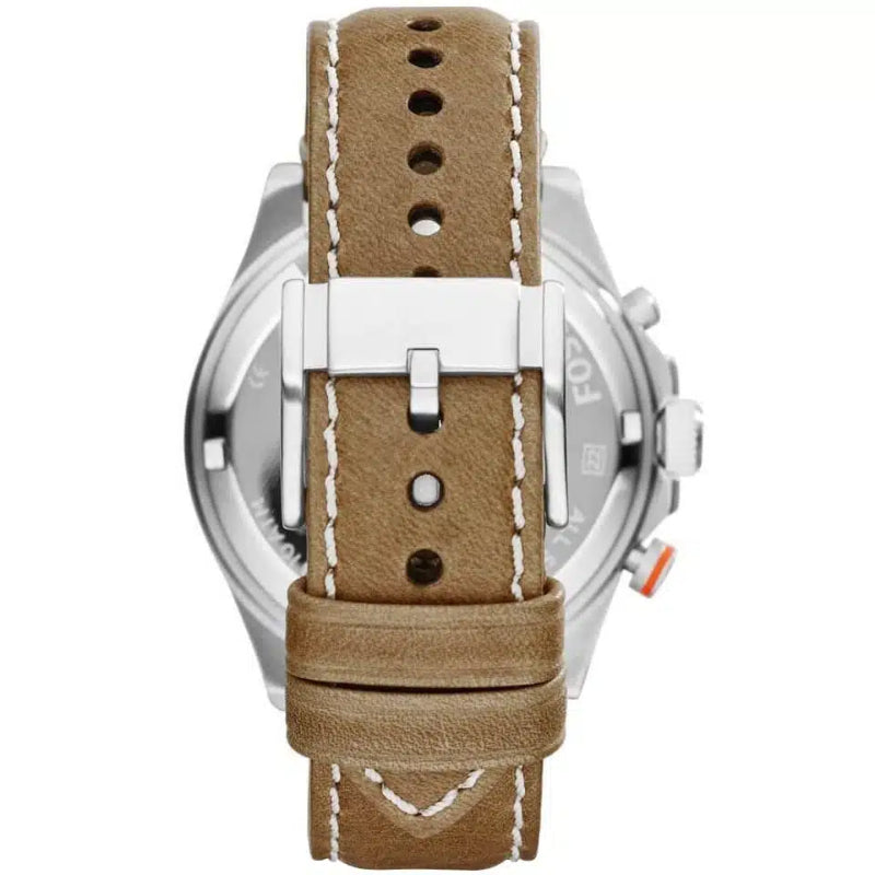 Case back detail of Fossil Wakefield CH2951 men's chronograph watch