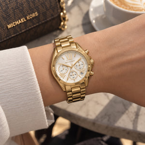 Michael Kors Bradshaw MK6267 women's chronograph watch - white dial gold steel strap