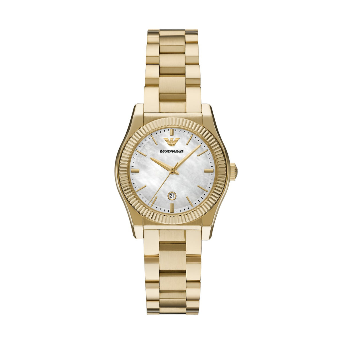 Emporio Armani Federica AR11657 Women's Watch – White Mother of Pearl Dial & Gold Stainless Steel Strap