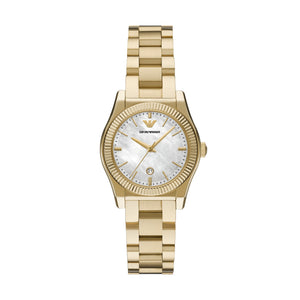Emporio Armani Federica AR11657 Women's Watch – White Mother of Pearl Dial & Gold Stainless Steel Strap