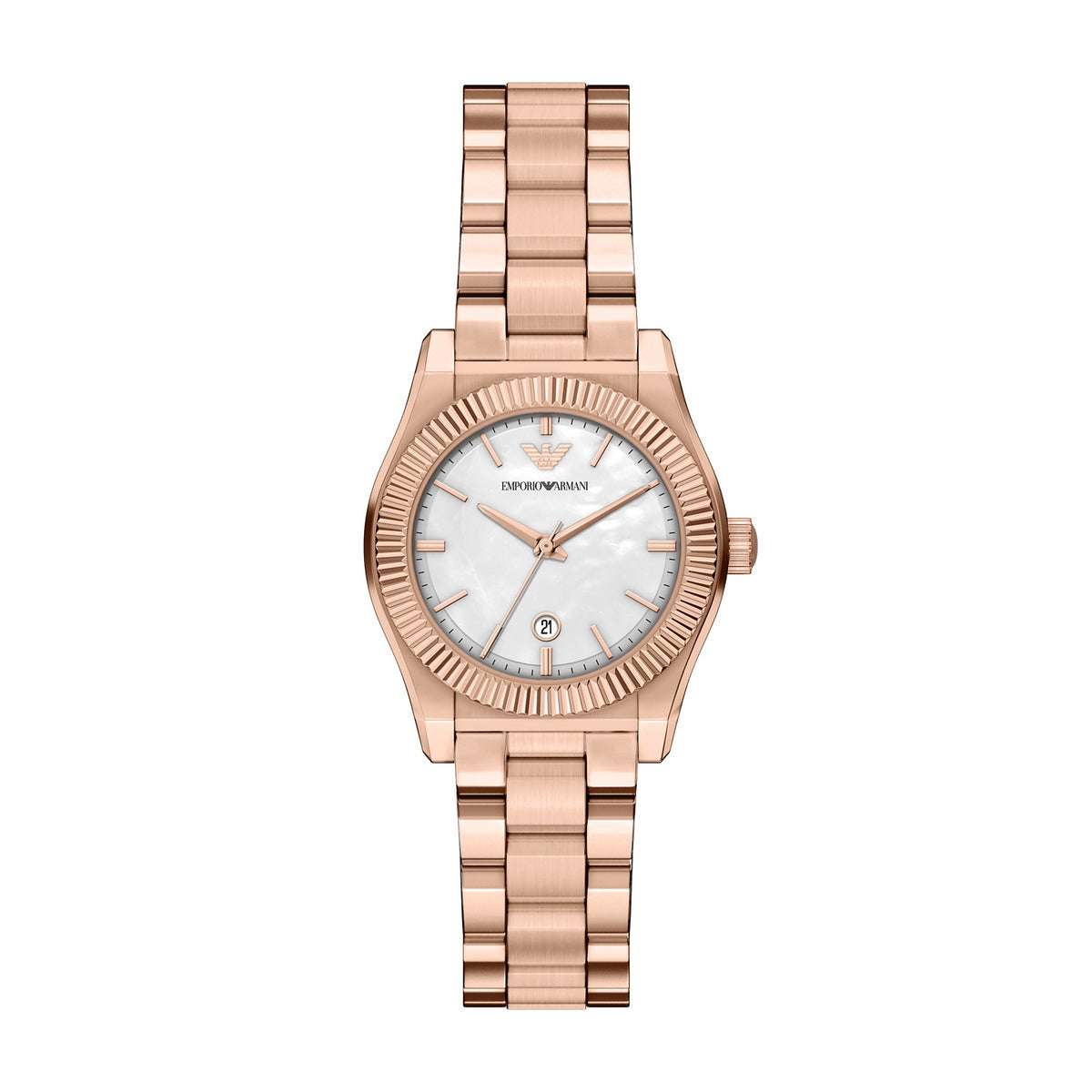 Emporio Armani Federica AR11762 Women's Watch – White Mother of Pearl Dial & Rose Gold Stainless Steel Strap