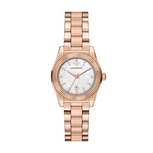 Emporio Armani Federica AR11762 Women's Watch – White Mother of Pearl Dial & Rose Gold Stainless Steel Strap