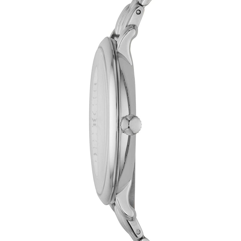 Side view photo of Fossil ES3433 showing case thickness and silver strap connection