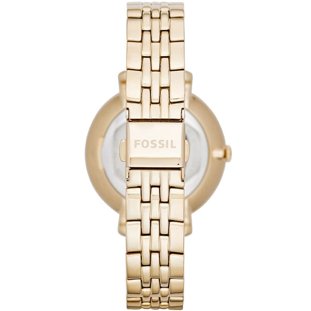 Photo of the gold deployment clasp on the metal strap of Fossil ES3434