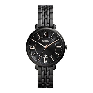 Authentic real-life photo of Fossil Jacqueline ES3614 showing actual black finish and textured dial