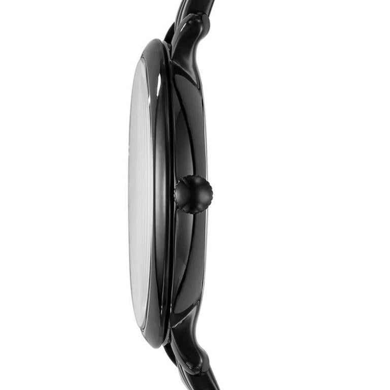Side view photo of Fossil Jacqueline ES3614 showing case thickness and black strap connection