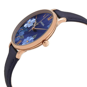 Perspective photo of Fossil Carlie Mini ES4673 showing the side profile and polished rose gold finish