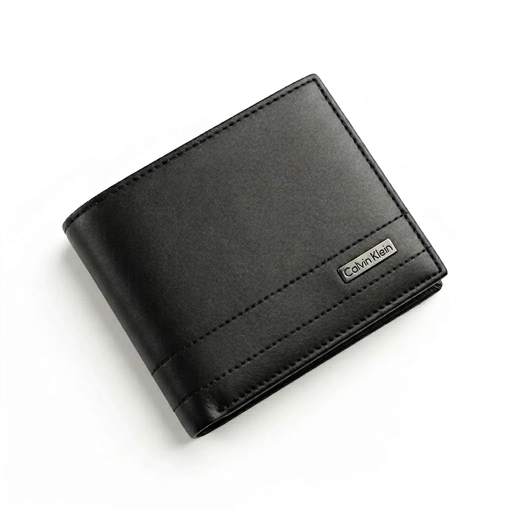 Calvin Klein Men's Mirror Original Smooth Leather Bifold Wallet - Black