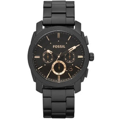 Fossil Machine FS4682 men's quartz chronograph watch with black stainless steel case and bracelet