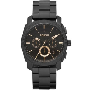 Fossil Machine FS4682 men's quartz chronograph watch with black stainless steel case and bracelet